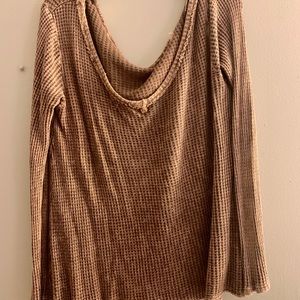 Abree - Tan waffled long sleeve blouse